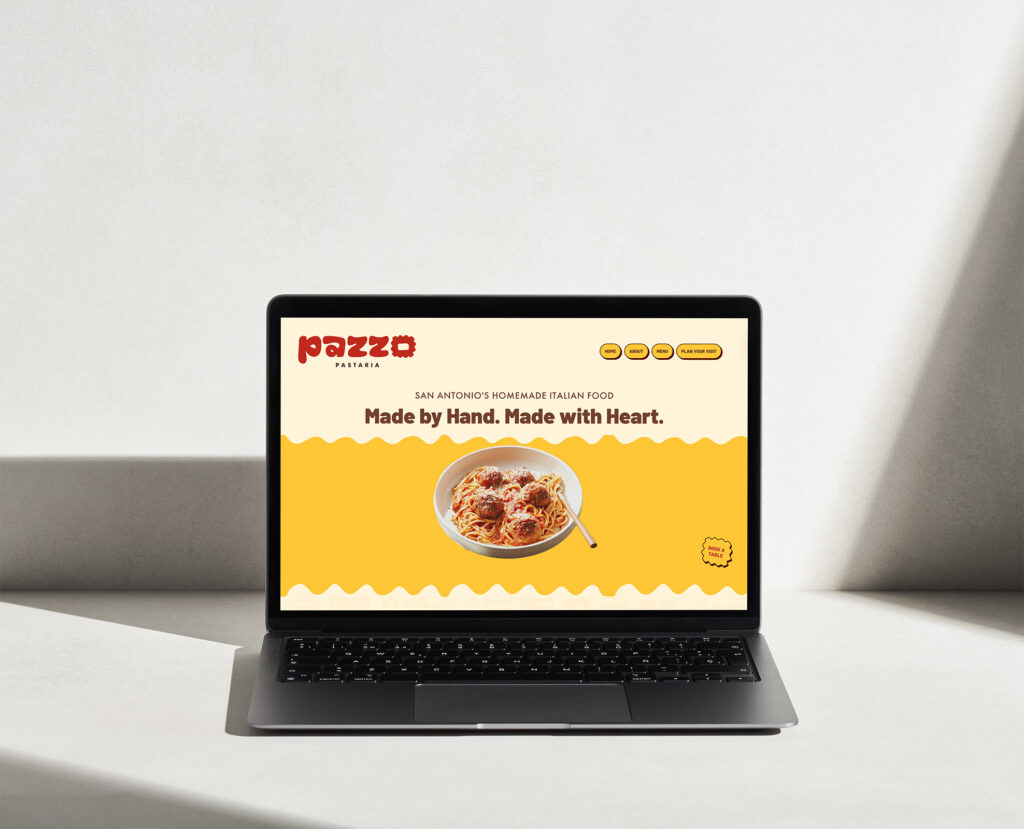 pazzo pastaria website on laptop mockup